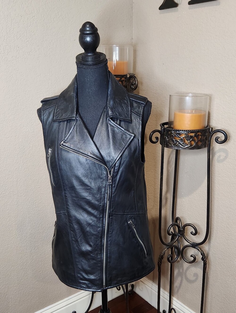 Lucky Brand Slouchy Lamb Leather Moto Vest